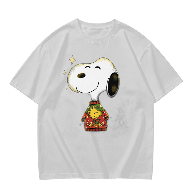 Olive T-shirt with Snoopy in Christmas Sweater Graphic