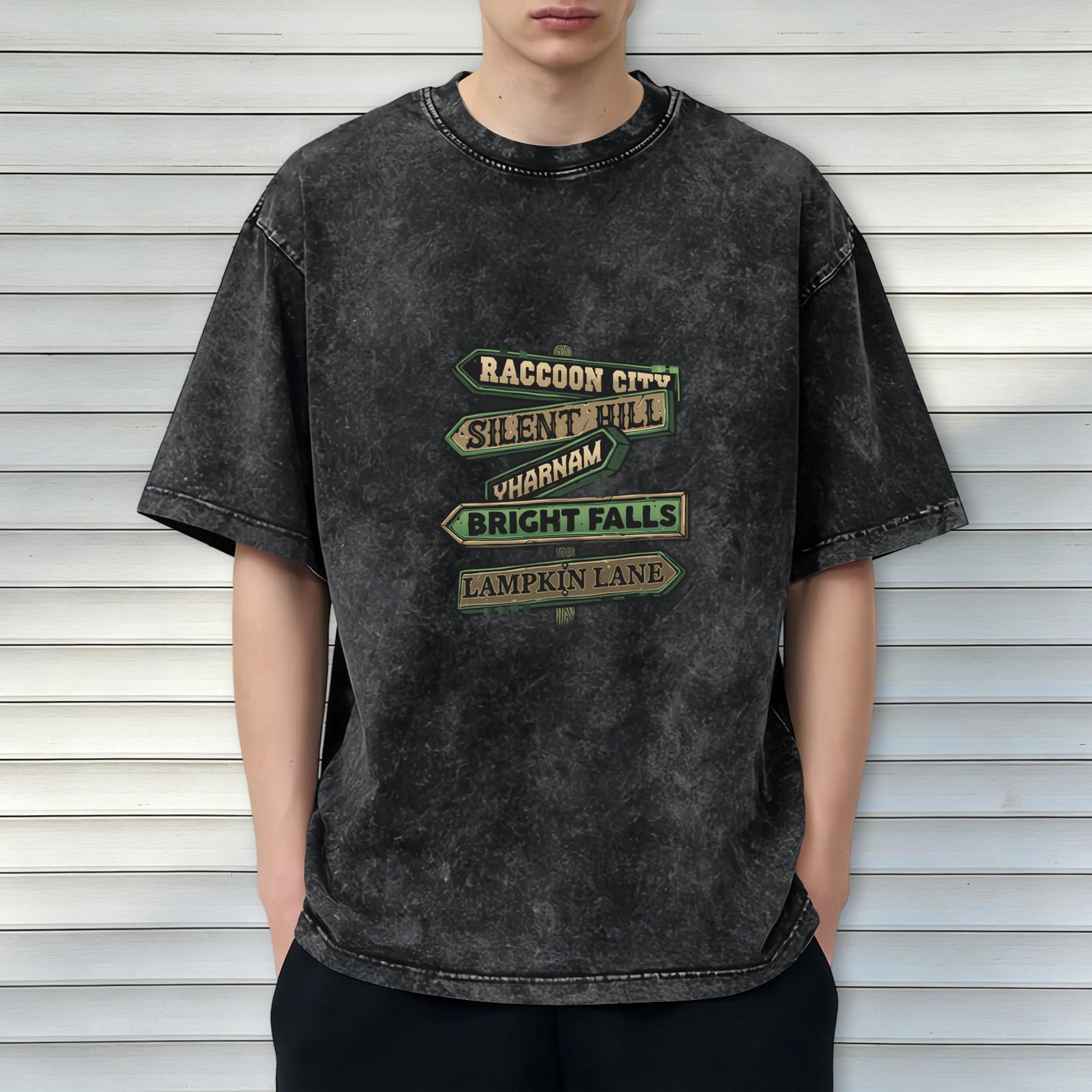 Vintage Horror Game Locations Signpost Graphic T-Shirt