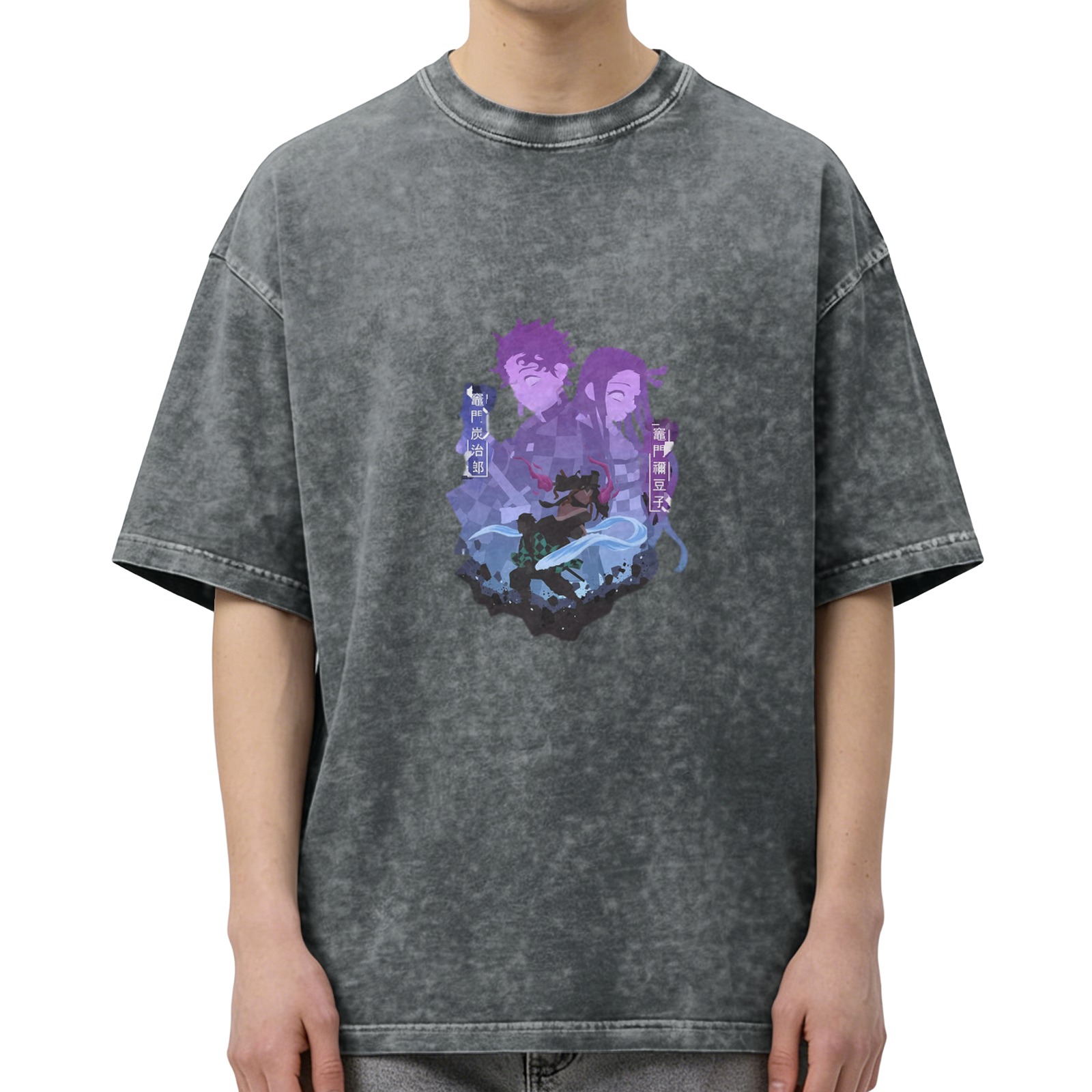 Demon Slayer Tanjiro Nezuko Graphic Washed Black T-Shirt