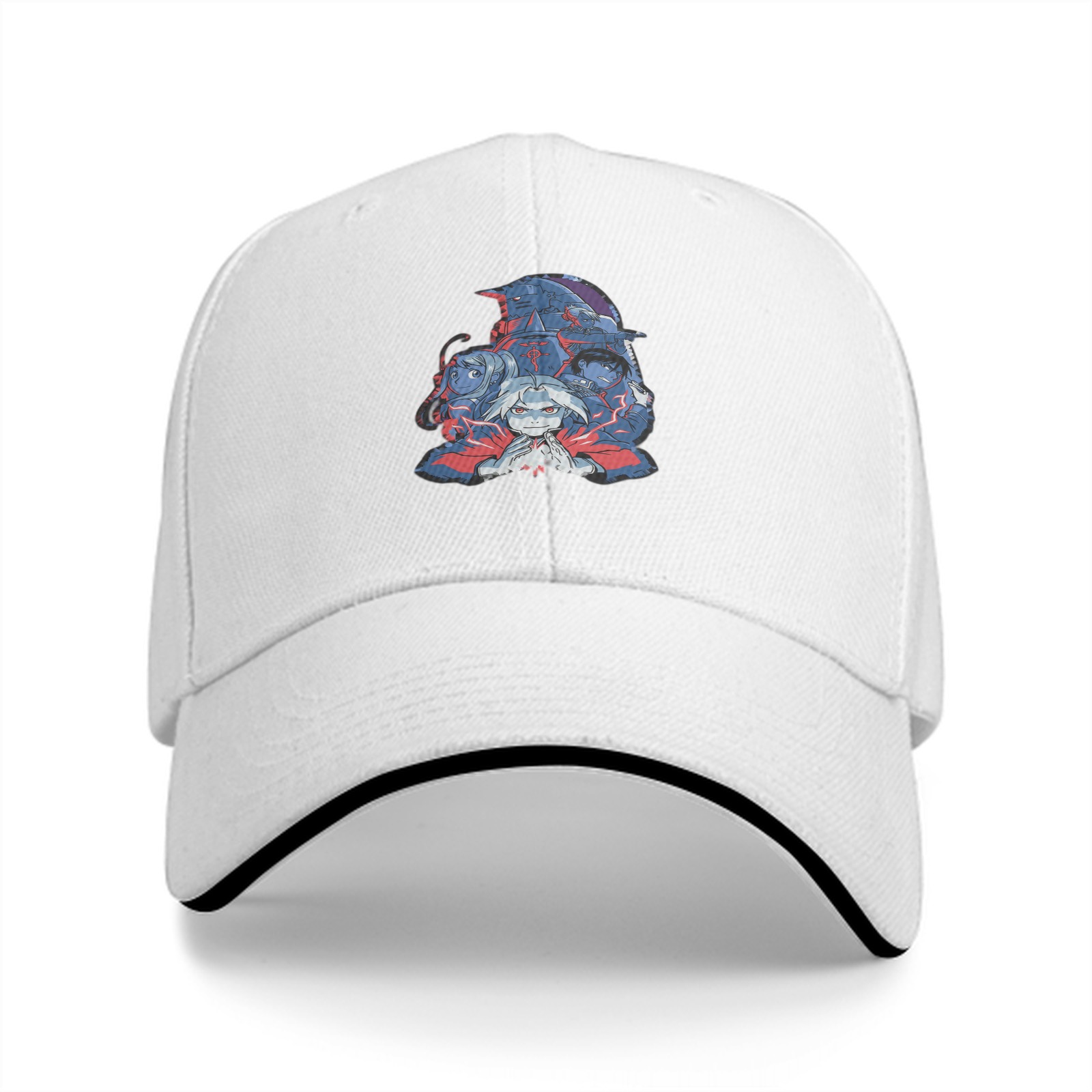Black Baseball Cap with Dark Anime Character Graphic Print