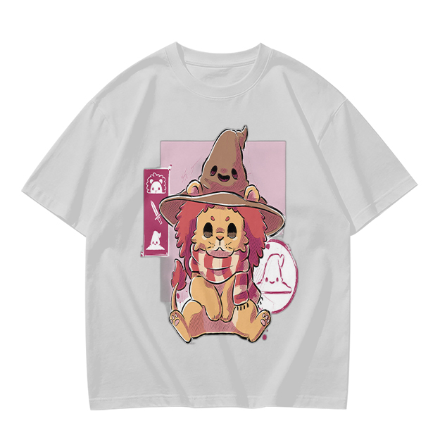 Olive T-Shirt With Cute Lion Wizard Graphic Print