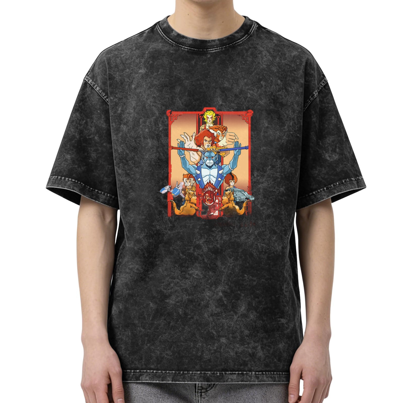 Vintage acid wash t-shirt with retro animated character graphic