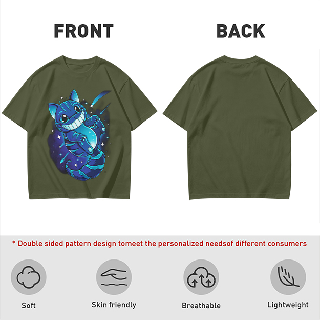 Olive T-shirt with Galaxy Cheshire Cat Graphic Print