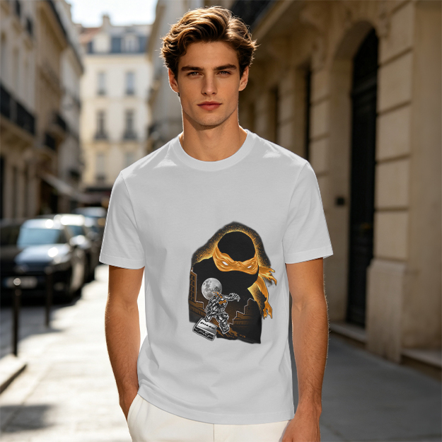 Olive T-Shirt with Orange Masked Ninja Turtle Graphic