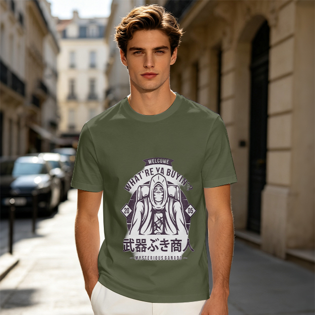 Mysterious Merchant Graphic Olive T-Shirt