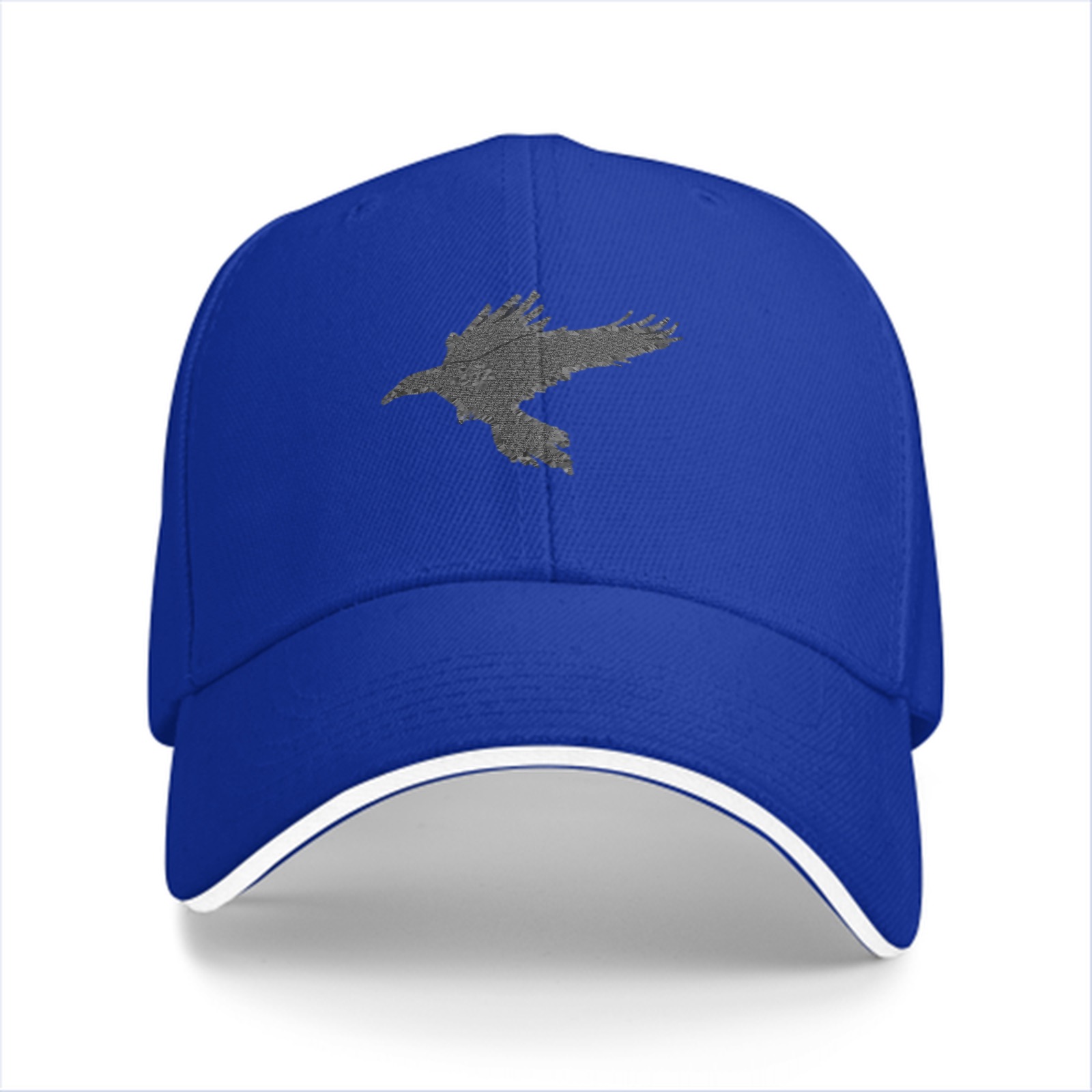 Black Baseball Cap With Grey Flying Raven Silhouette Design