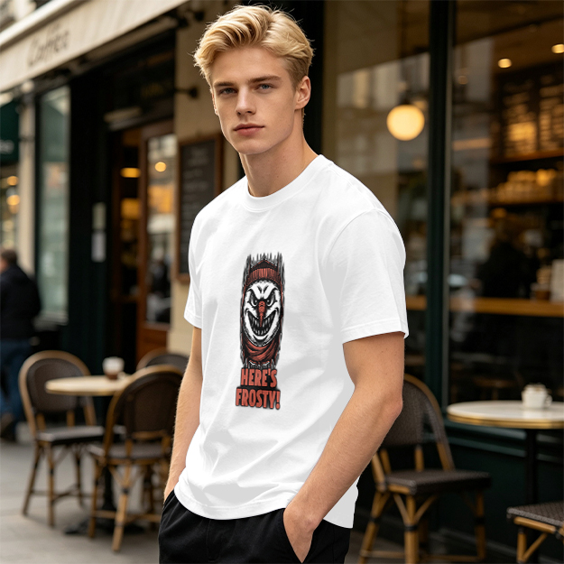 Olive T-shirt with Evil Snowman Here's Frosty Graphic Print