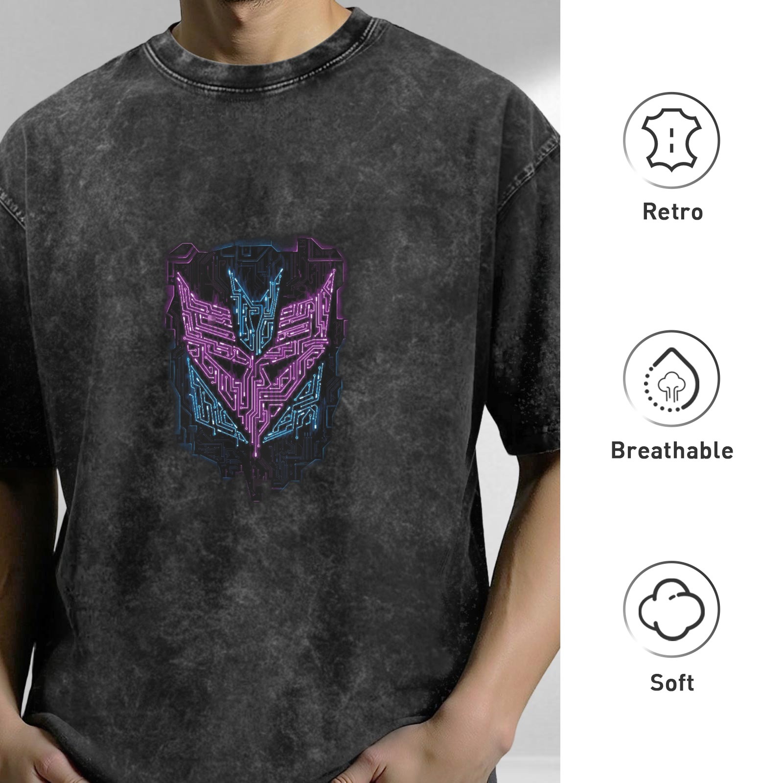 Transformer Decepticon Circuit Graphic Acid Wash Oversized T-shirt