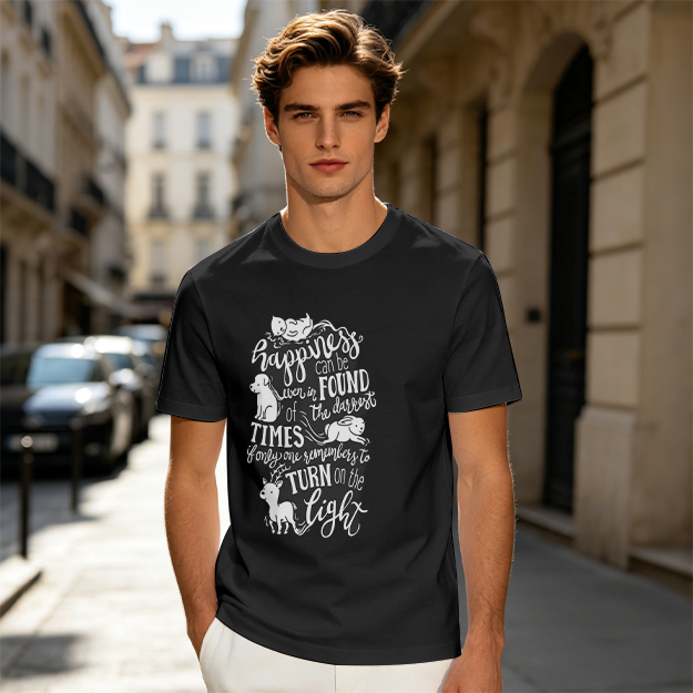 Olive t-shirt with happiness quote and animal illustrations