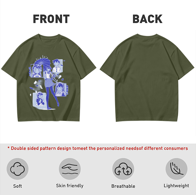 Anime Komi Can't Communicate Character Graphic Olive T-Shirt