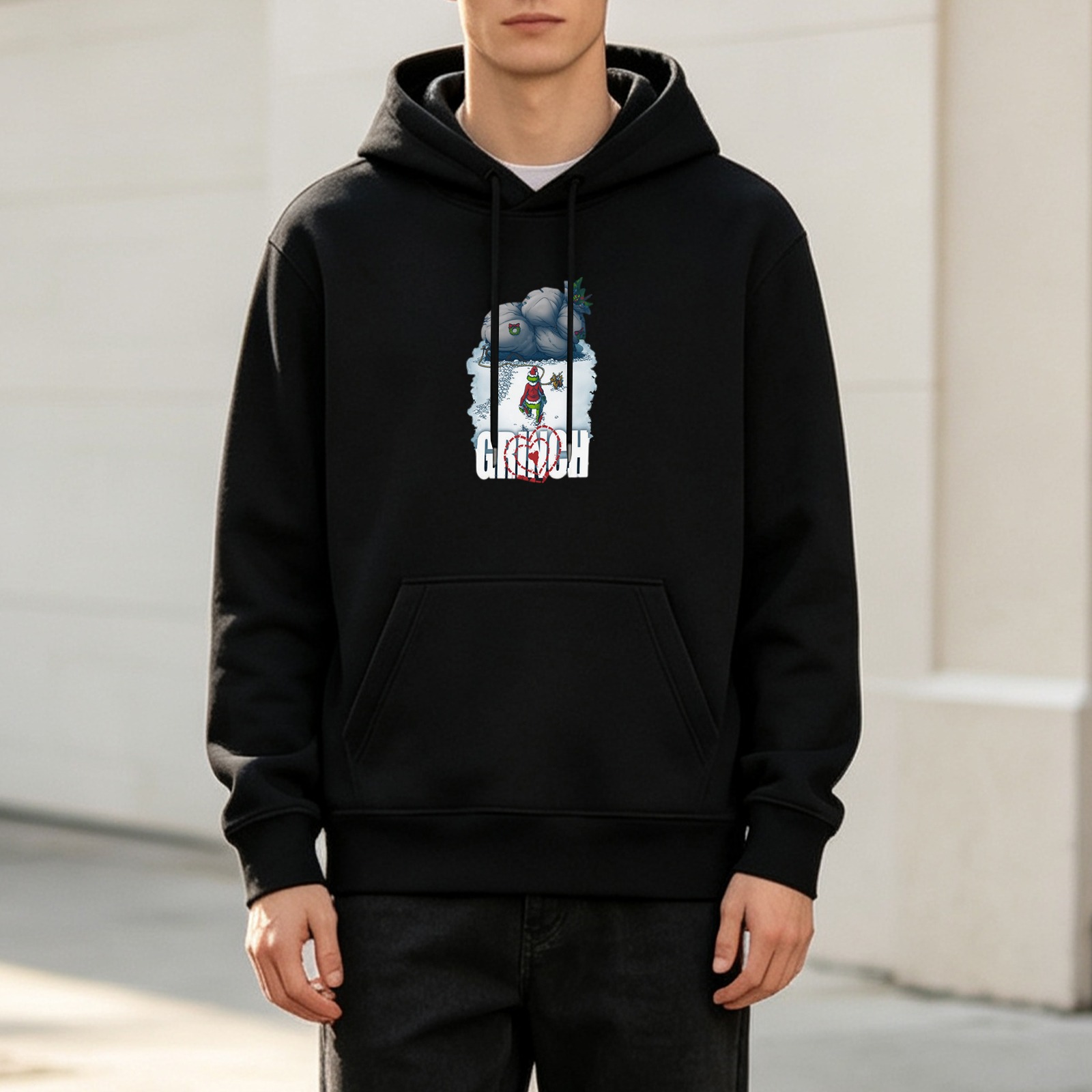 Black hoodie with Grinch Christmas graphic print
