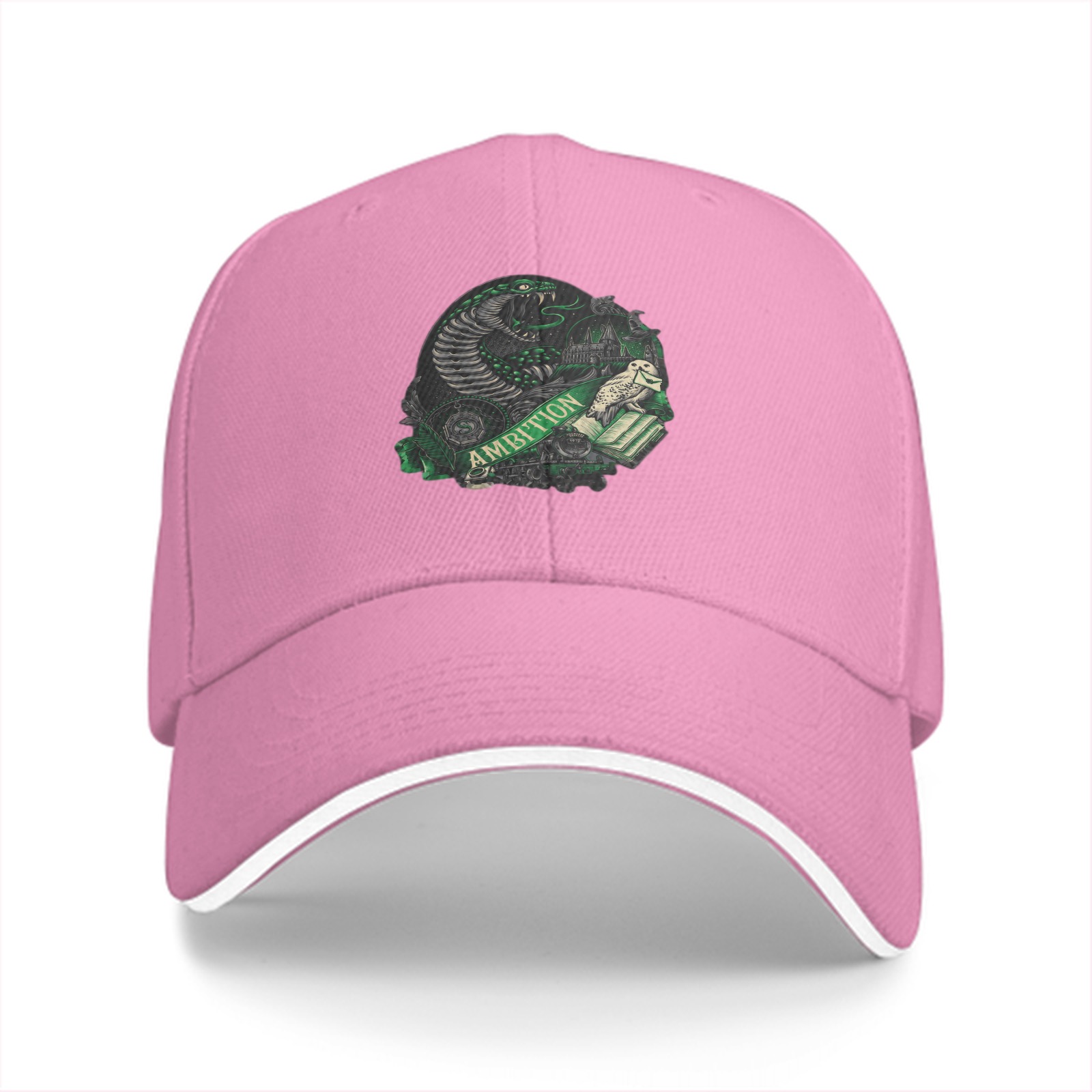 Black Baseball Cap With Slytherin Ambition Snake Crest Design