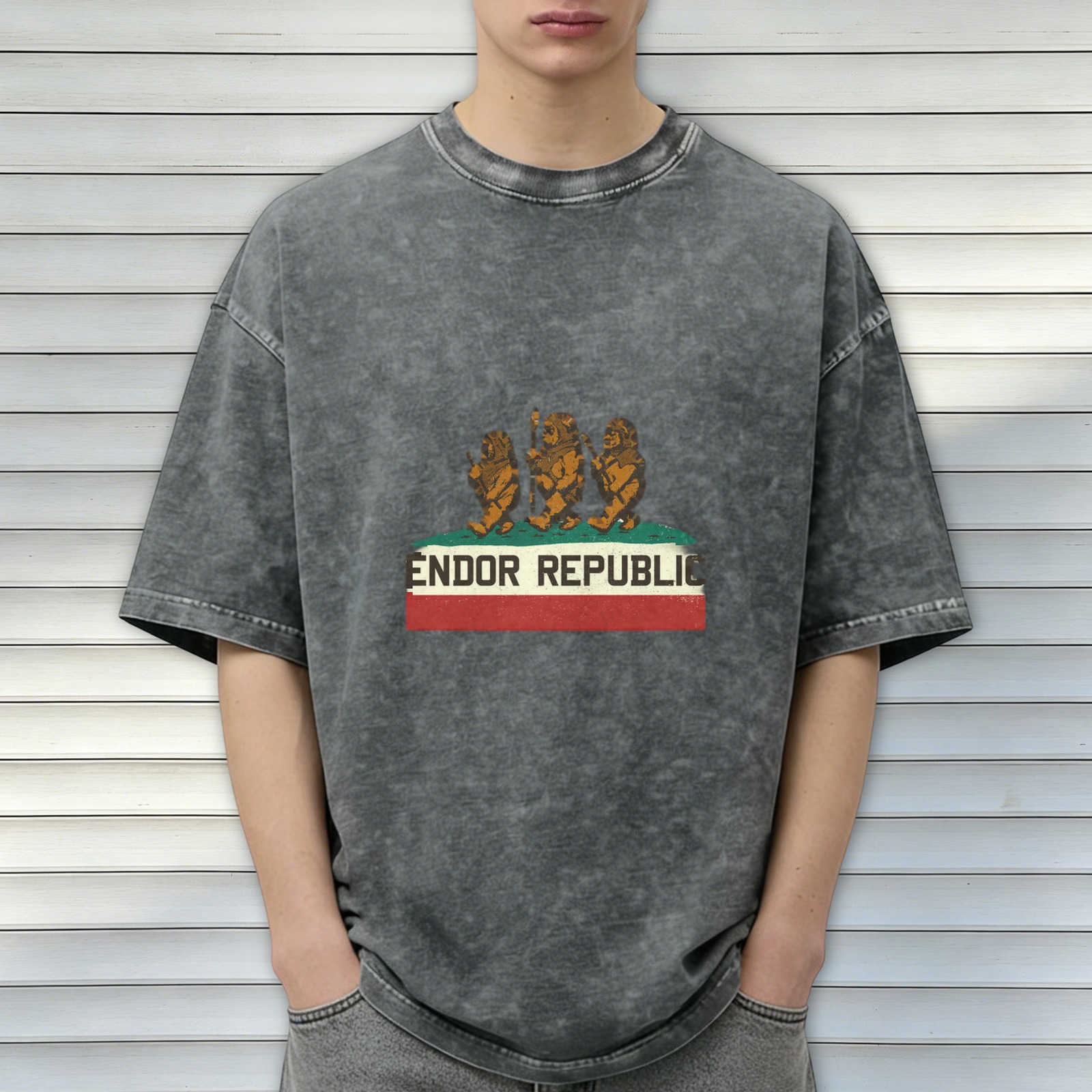 Endor Republic Ewok Flag Design Acid Wash T-Shirt