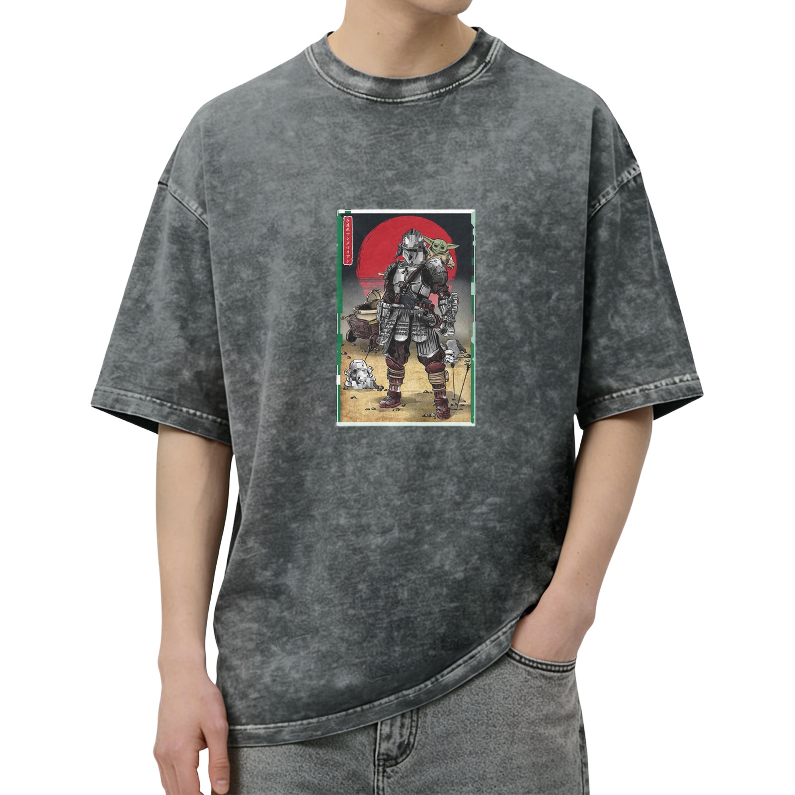 Star Wars Samurai Mandalorian & Grogu Graphic Stone Wash T-Shirt