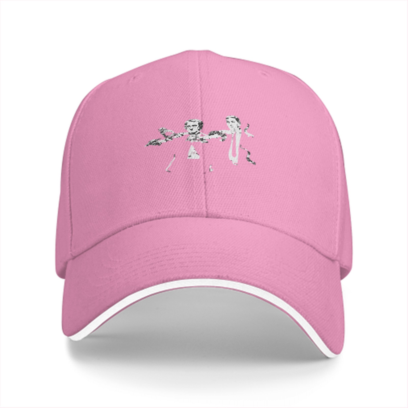 Black Baseball Cap With Two Figures Graphic Print Design