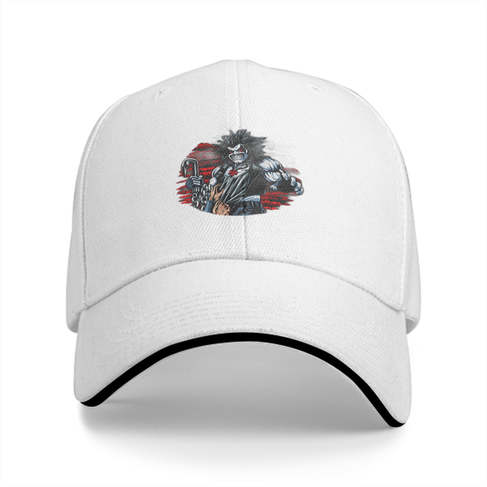 Black Baseball Cap With Fierce Muscular Antihero Graphic Print