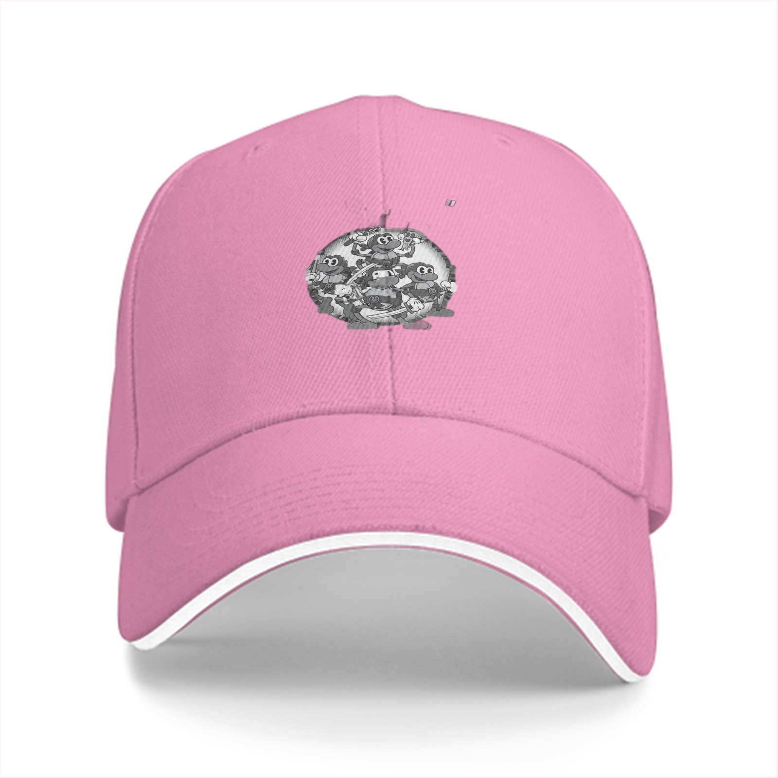 Black baseball cap with retro cartoon frog character print