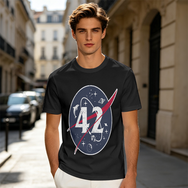 Olive Green Space Themed T-Shirt With Number 42 Graphic