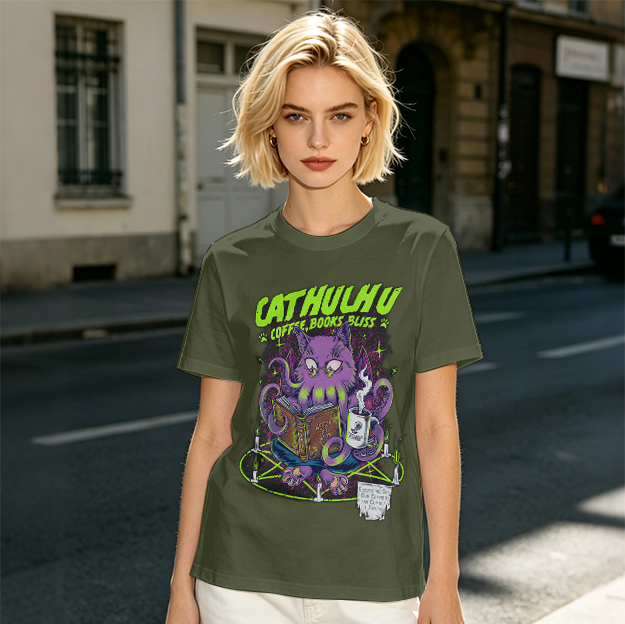 Cathulhu Coffee Books Bliss Cat Octopus Graphic T-Shirt