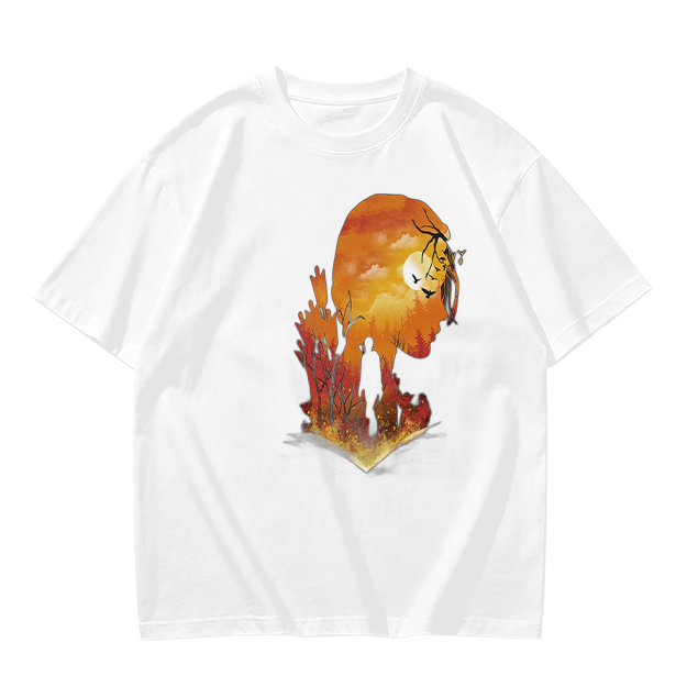 Olive T-Shirt with Sunset Lion Silhouette Graphic Print