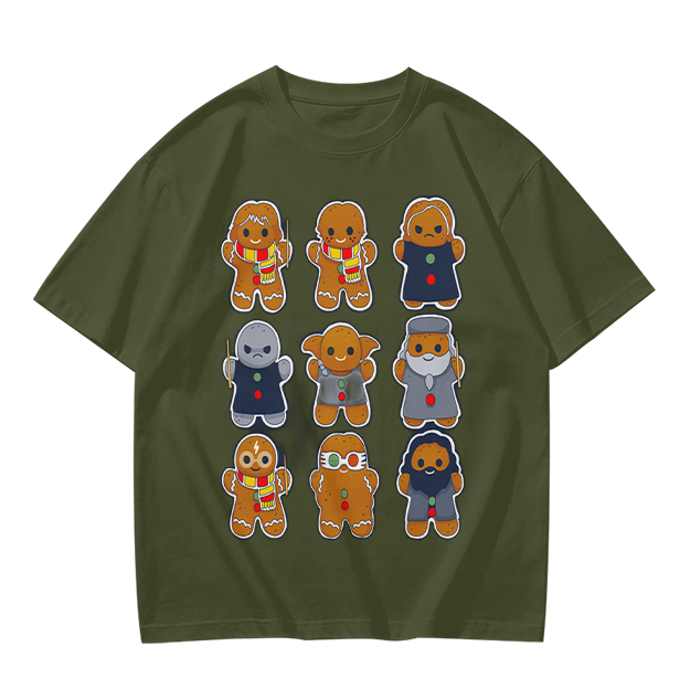 Olive T-Shirt With Harry Potter Themed Gingerbread Characters Print