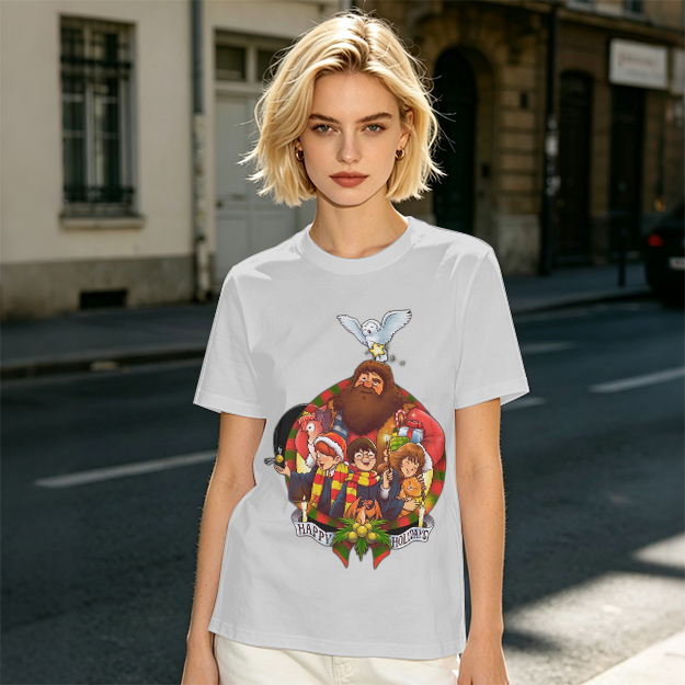 Harry Potter Happy Holiday Group Graphic Olive T-Shirt