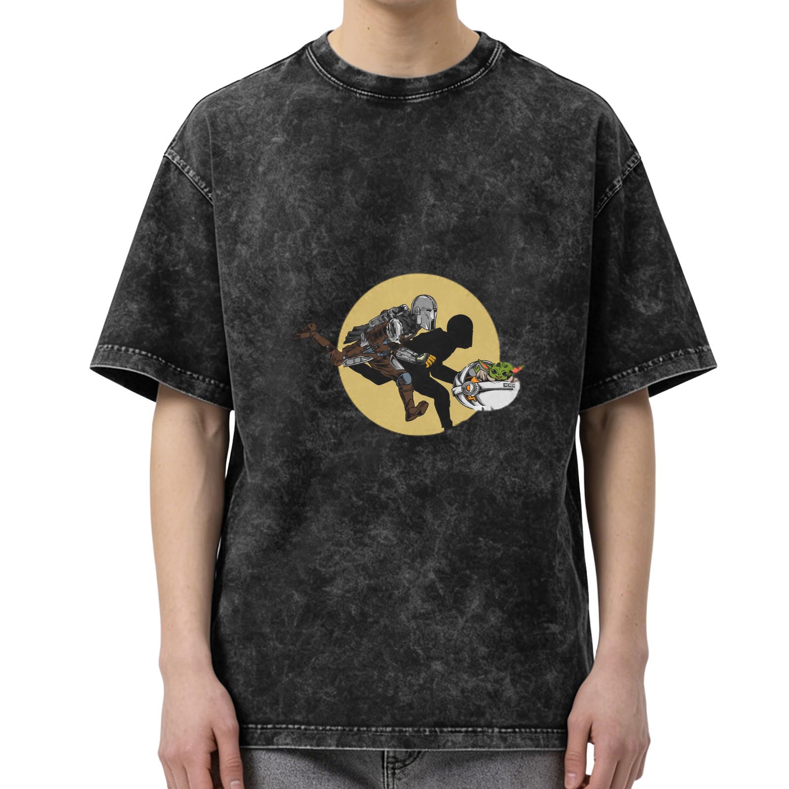 Washed black graphic t-shirt with Star Wars Mandalorian and Grogu design