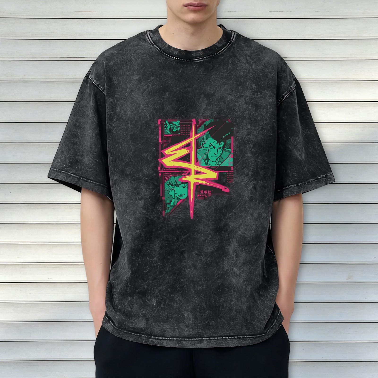 Cyberpunk Anime Graphic Acid Wash Oversized T-Shirt