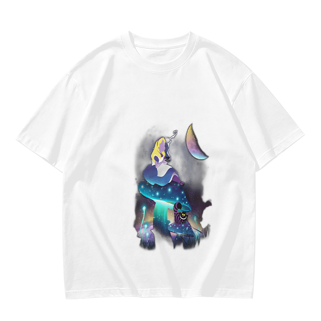 Olive T-Shirt with Alice in Wonderland Galaxy Mushroom Art