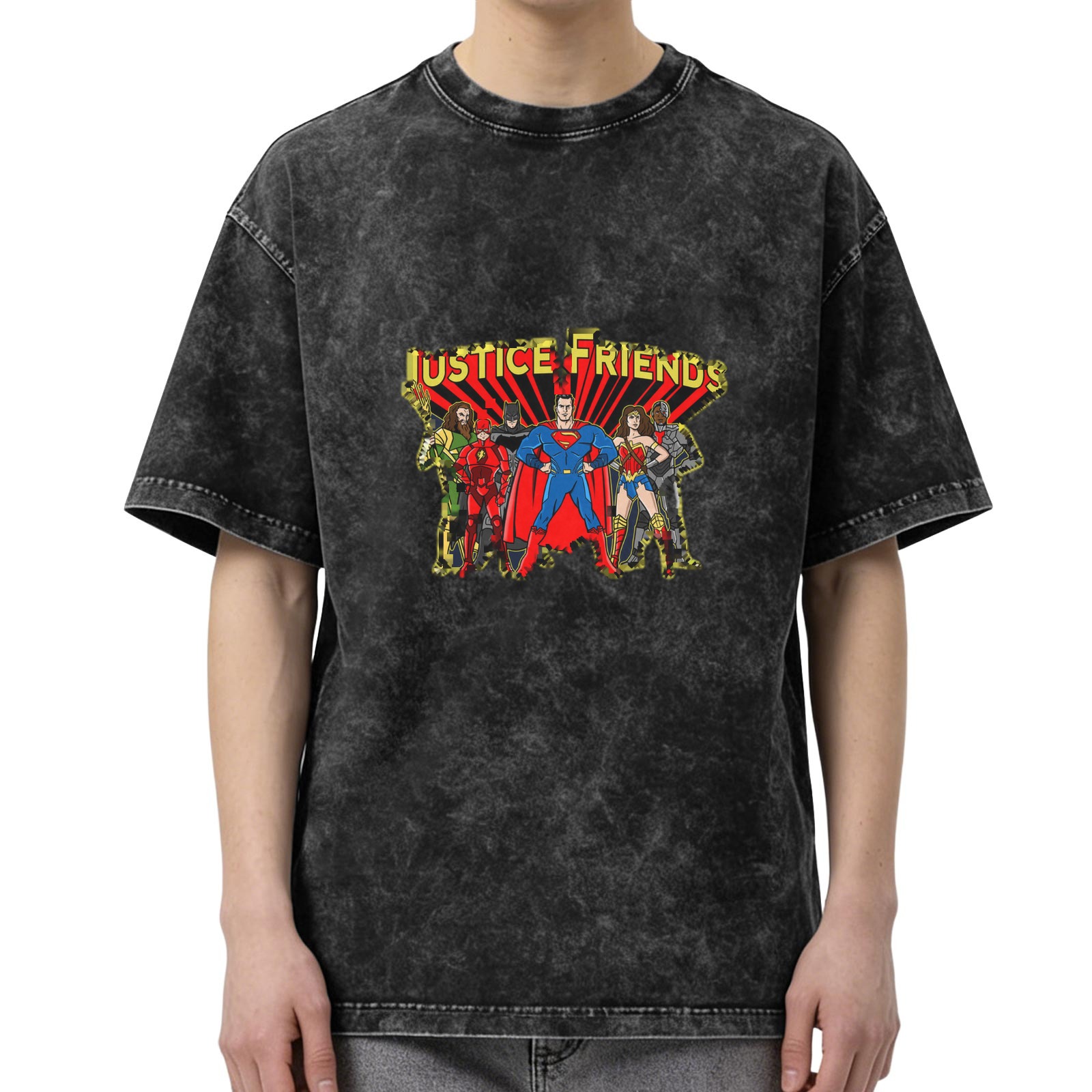 Justice Friends Superhero Graphic Vintage Wash T-Shirt