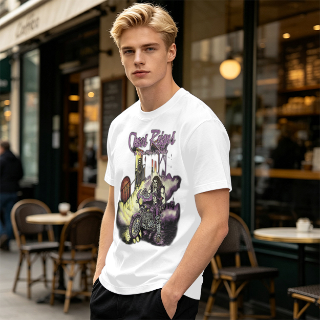 Olive Graphic T-Shirt with Chaos Reigns Biker Artwork