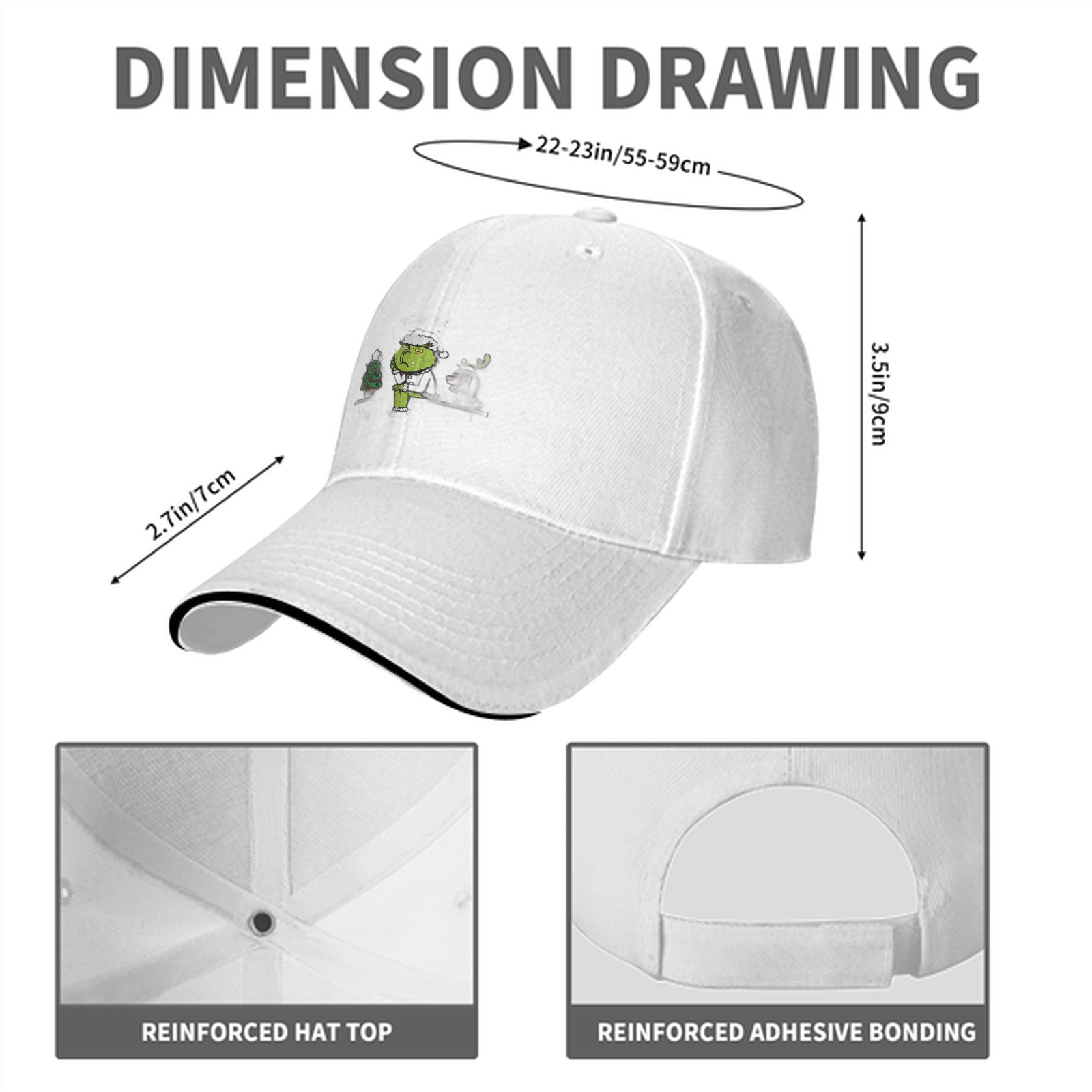Black Baseball Cap With Grinch Stealing Christmas Tree Design