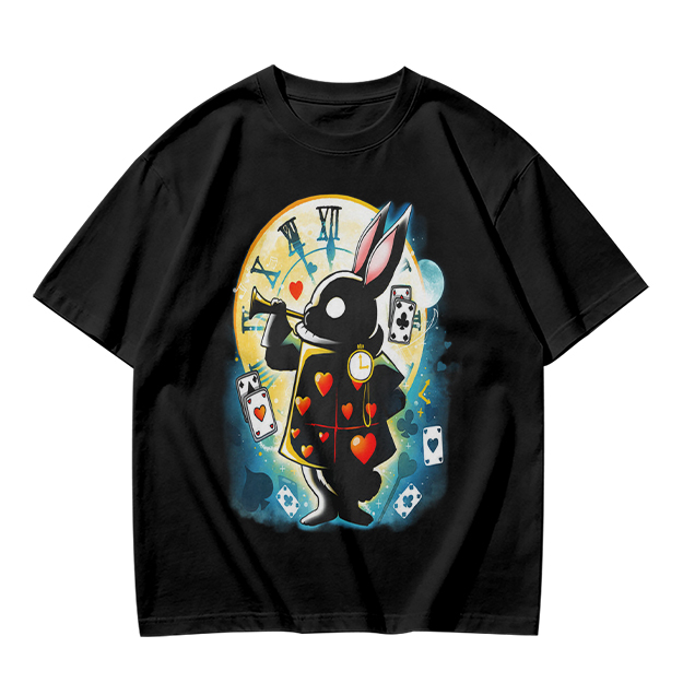 Olive T-Shirt With Alice In Wonderland White Rabbit Print