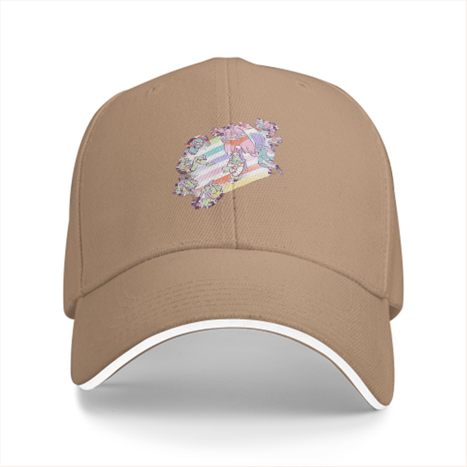 Black Baseball Cap With Pastel Rainbow Anime Character Print