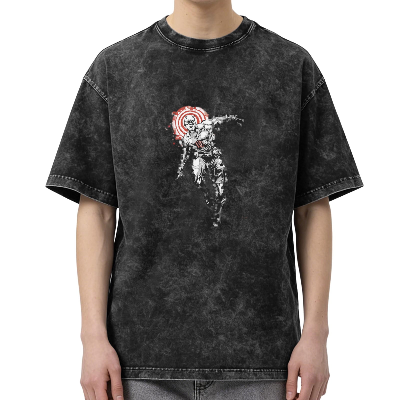Washed black graphic t-shirt with action hero target print