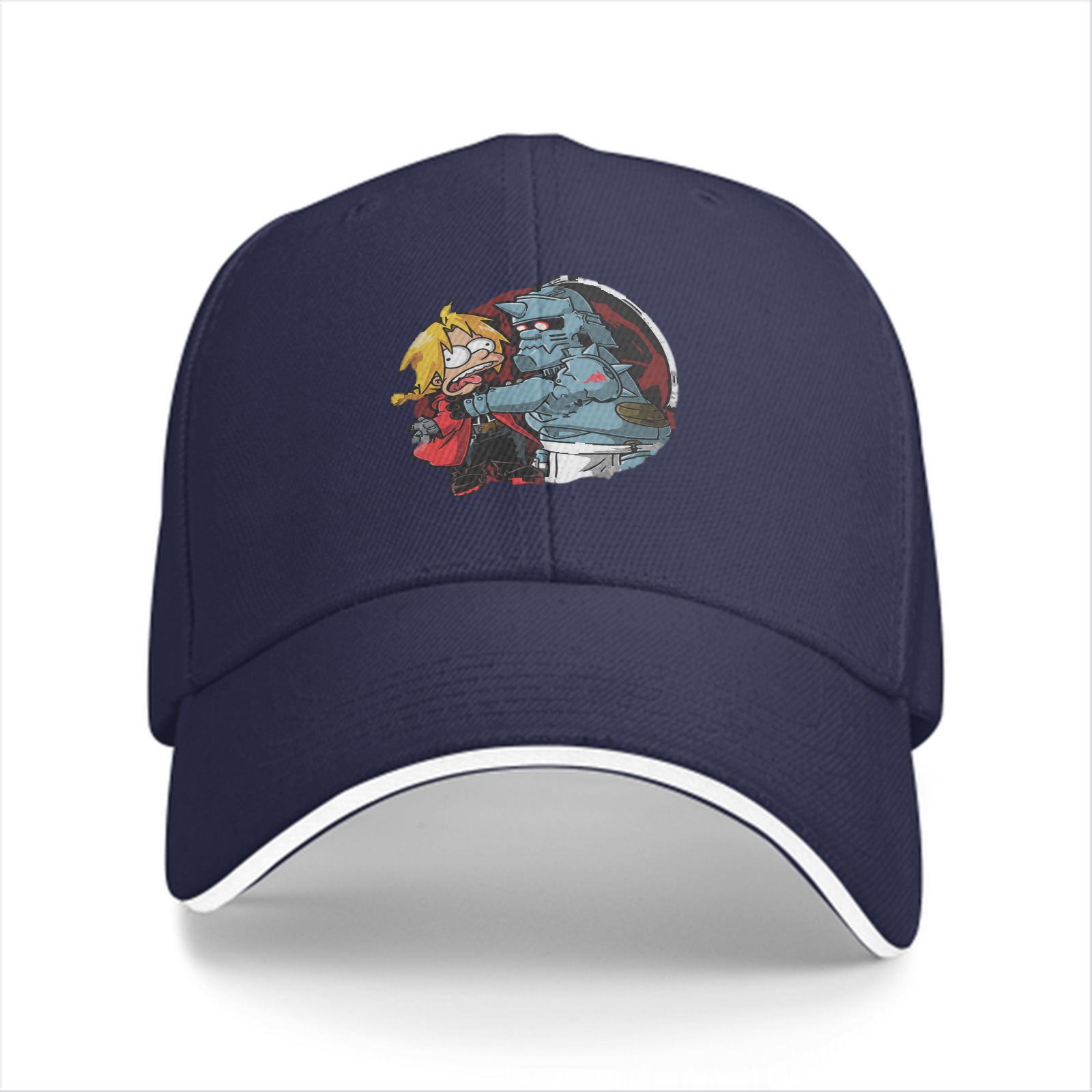 Black baseball cap with Fullmetal Alchemist brothers graphic print