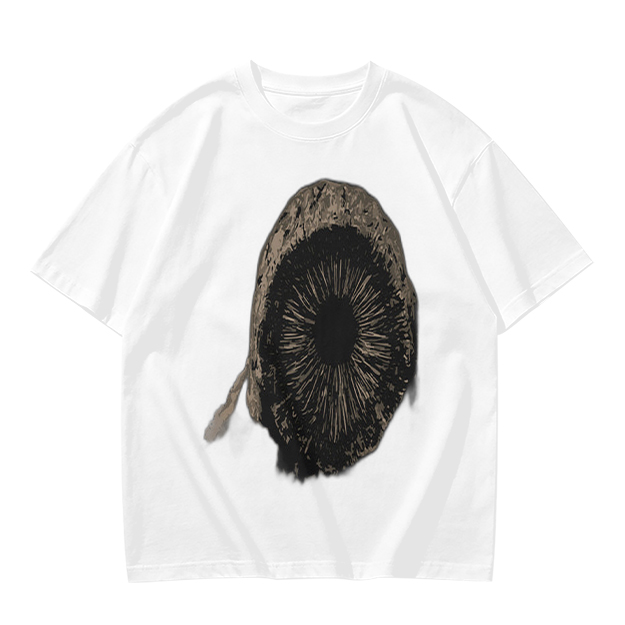 Olive Green T-Shirt With Mushroom Spore Print Graphic