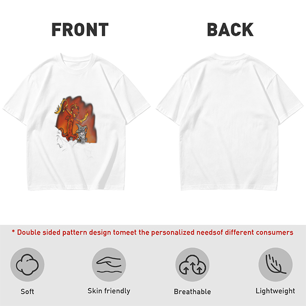 Olive T-shirt with Cartoon Demon and Wizard Fantasy Print