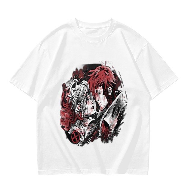 Olive T-Shirt with Anime Style Character Portrait Print