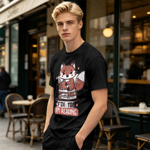 Olive T-Shirt with Cute Fox Reading Book Pun Print