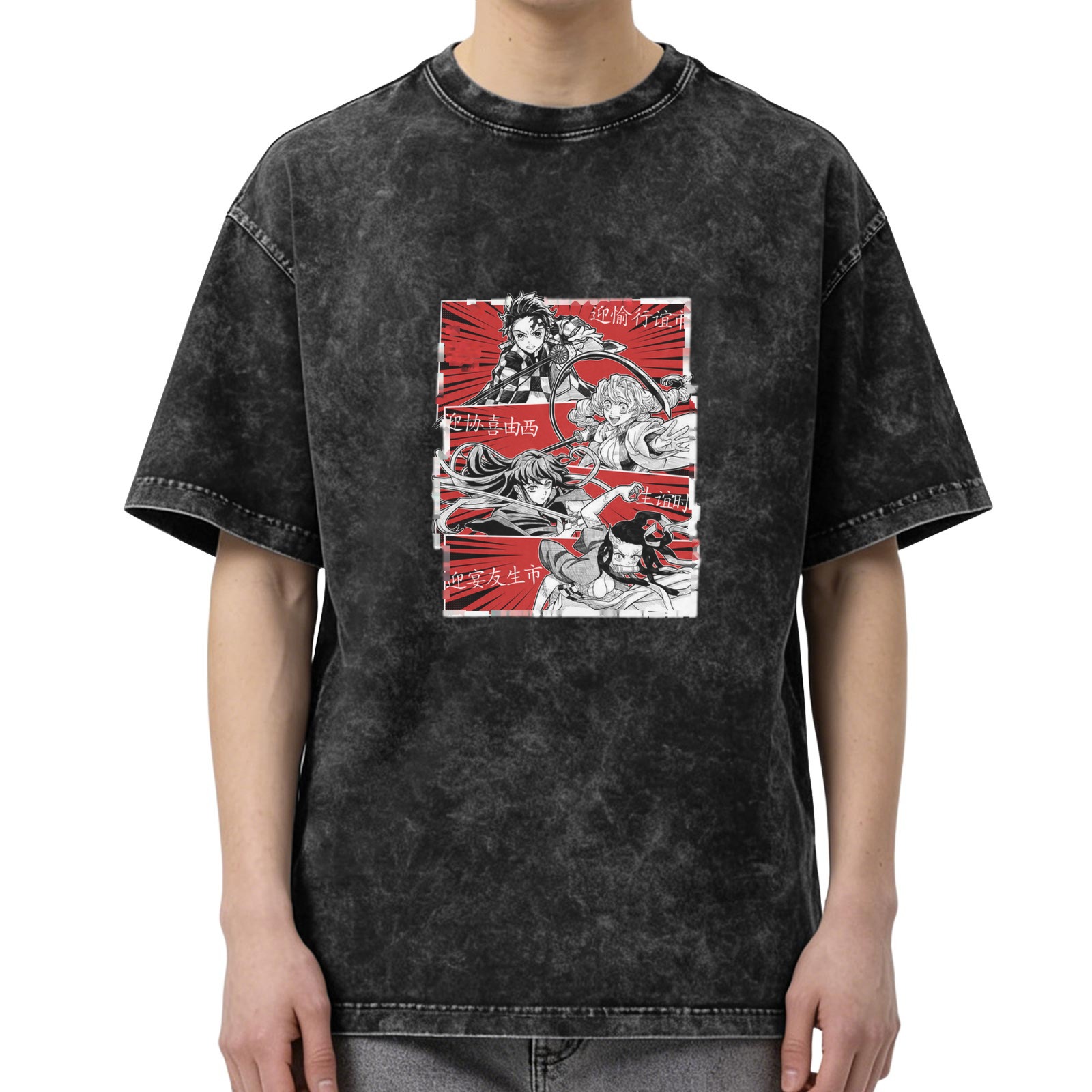 oversized washed anime graphic t-shirt with manga panel design