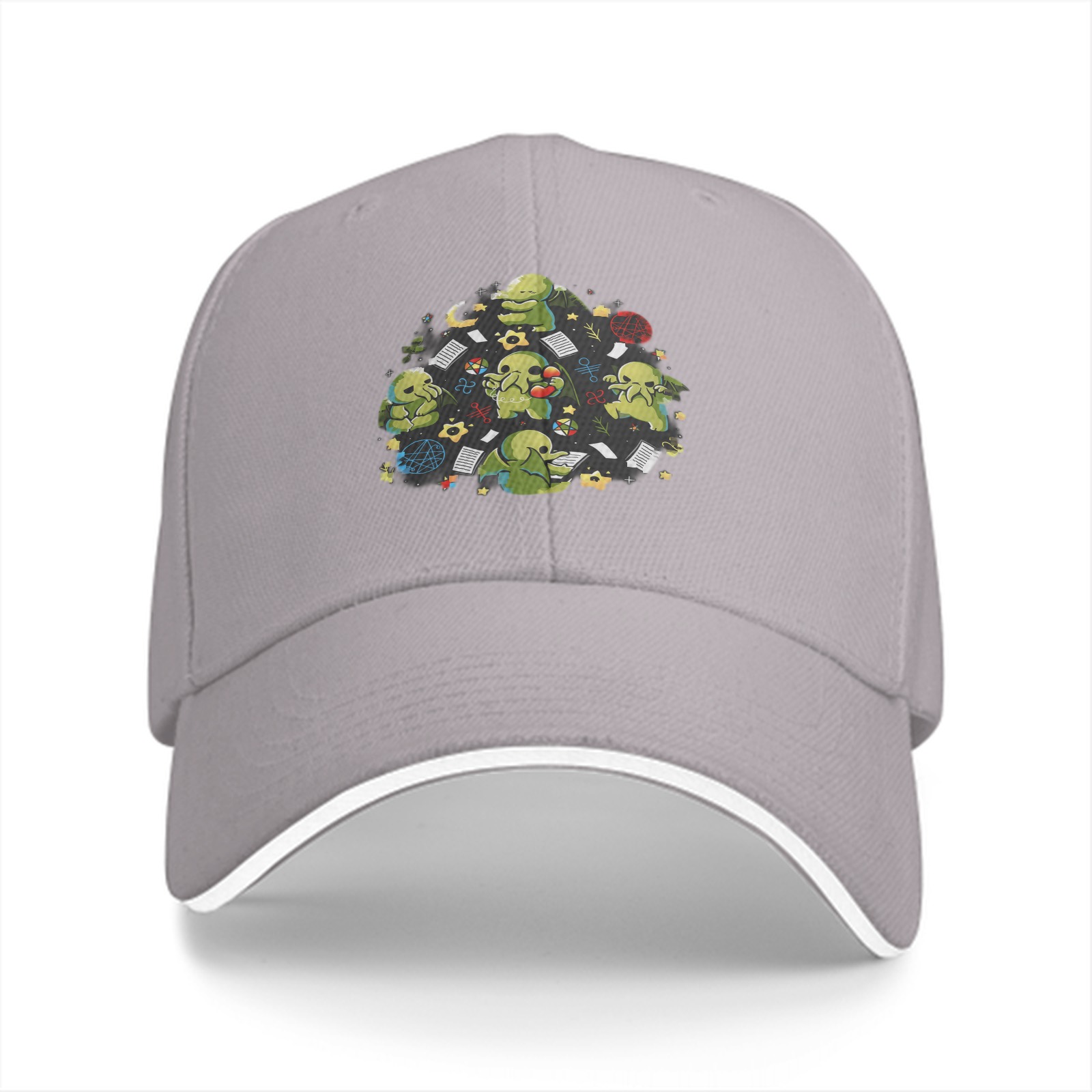 Black Baseball Cap With Cute Cthulhu Themed Print