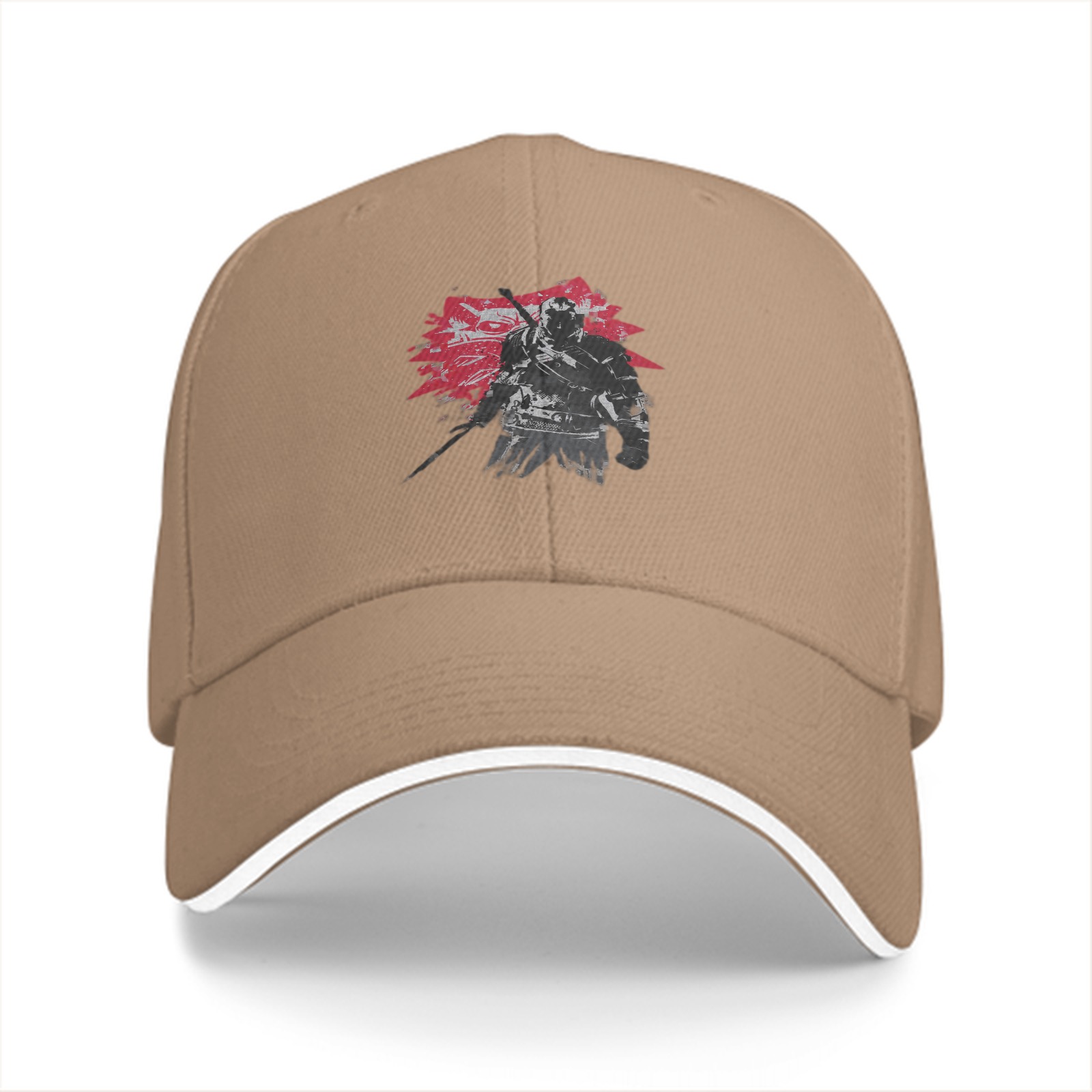 Black Baseball Cap With Samurai Warrior Graphic Print