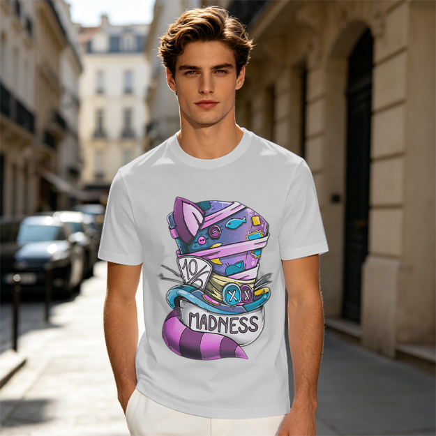Olive T-Shirt With Mad Hatter Cheshire Cat Madness Graphic