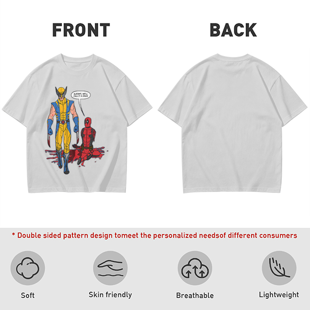 Olive T-Shirt Featuring Wolverine and Deadpool Comic Art