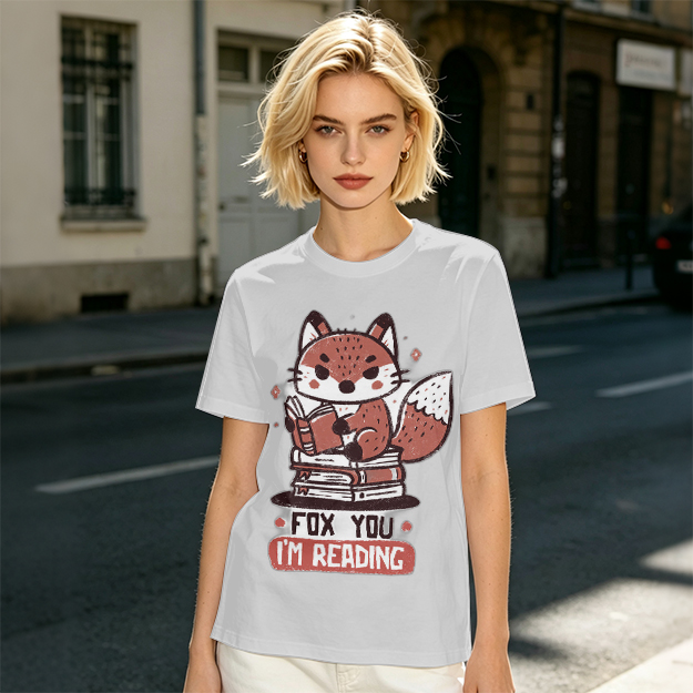 Olive T-Shirt with Cute Fox Reading Book Pun Print