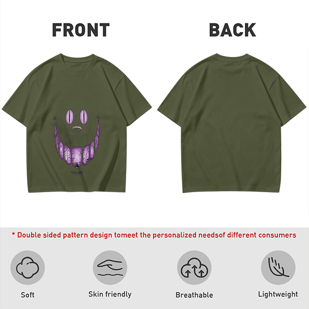 Olive T-Shirt With Purple Monster Face Graphic Print