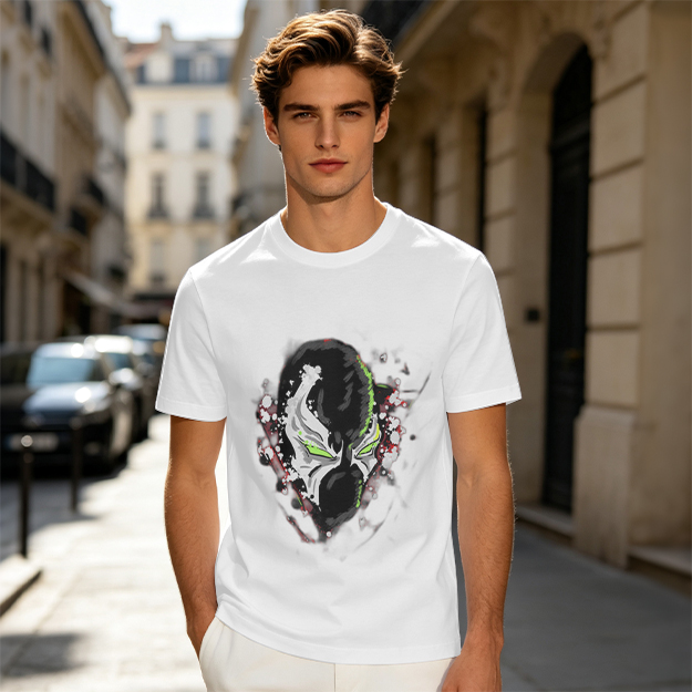 Olive T-shirt with Spawn Character Mask Graphic Print