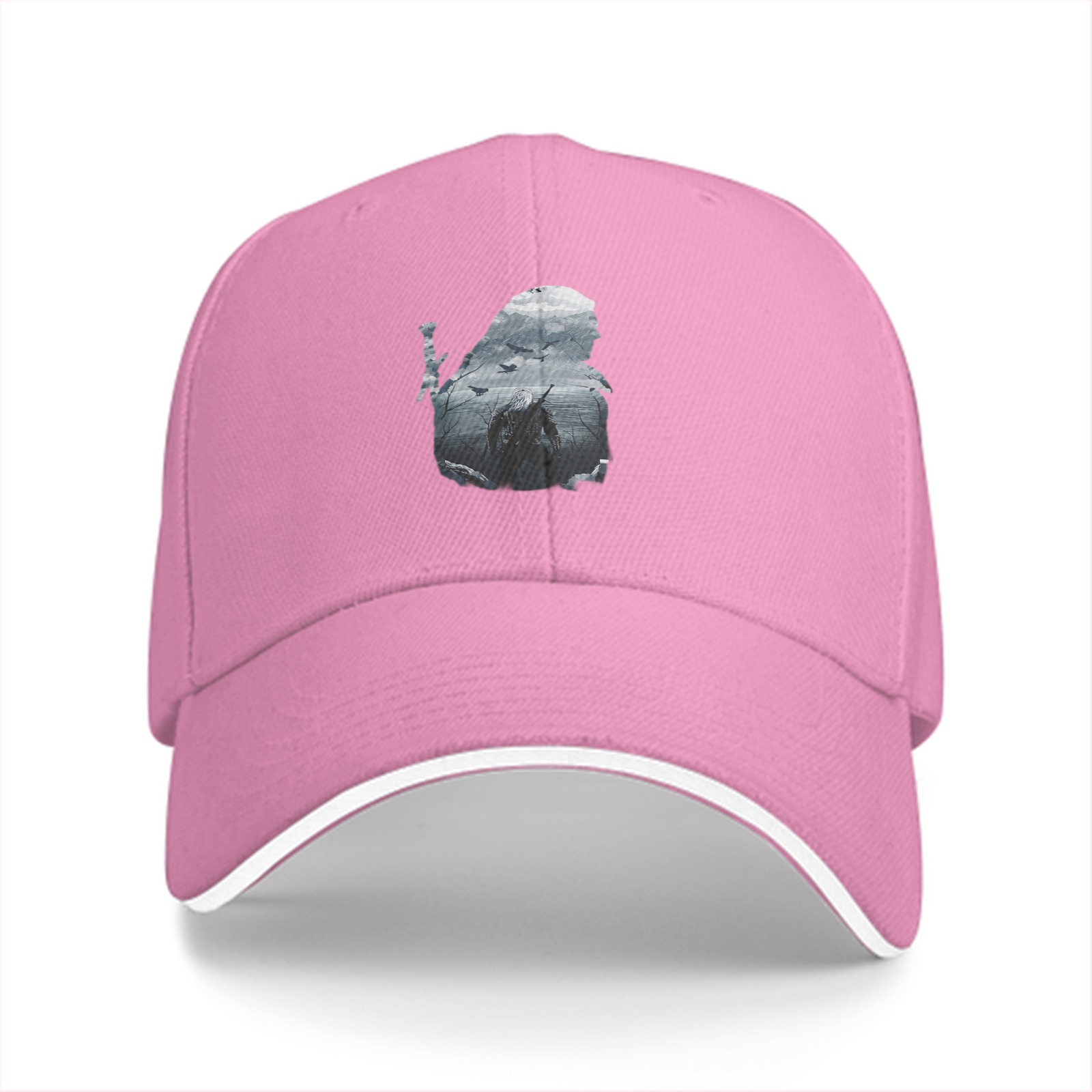 Black baseball cap with hooded warrior silhouette graphic