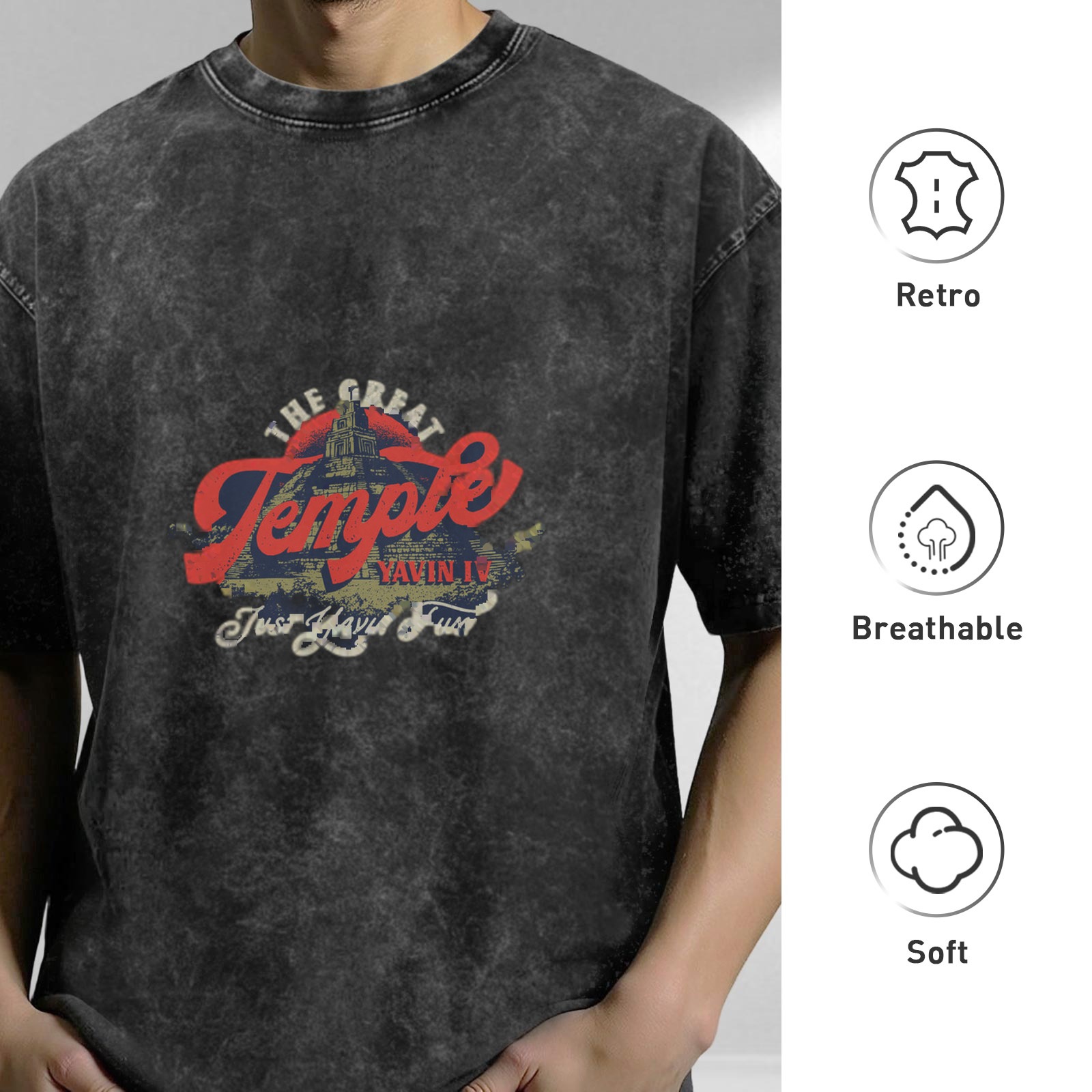Washed Black Graphic T-Shirt With The Great Temple Yavin IV Print